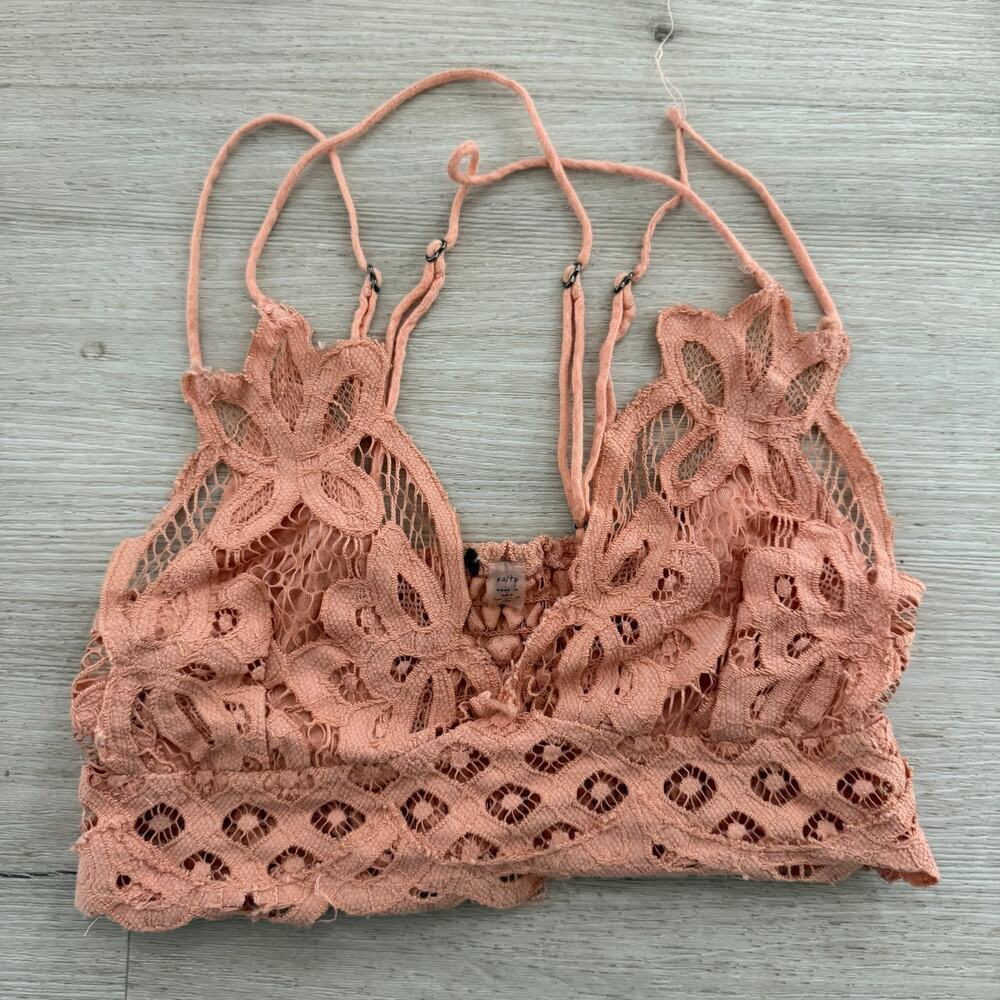 Free People One Adella Peach Lace Bra Strappy Bralette Size XS - Picture 2 of 4